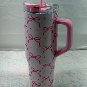 Hobby Lobby Pink bow 40oz Tumbler with handle and straw.